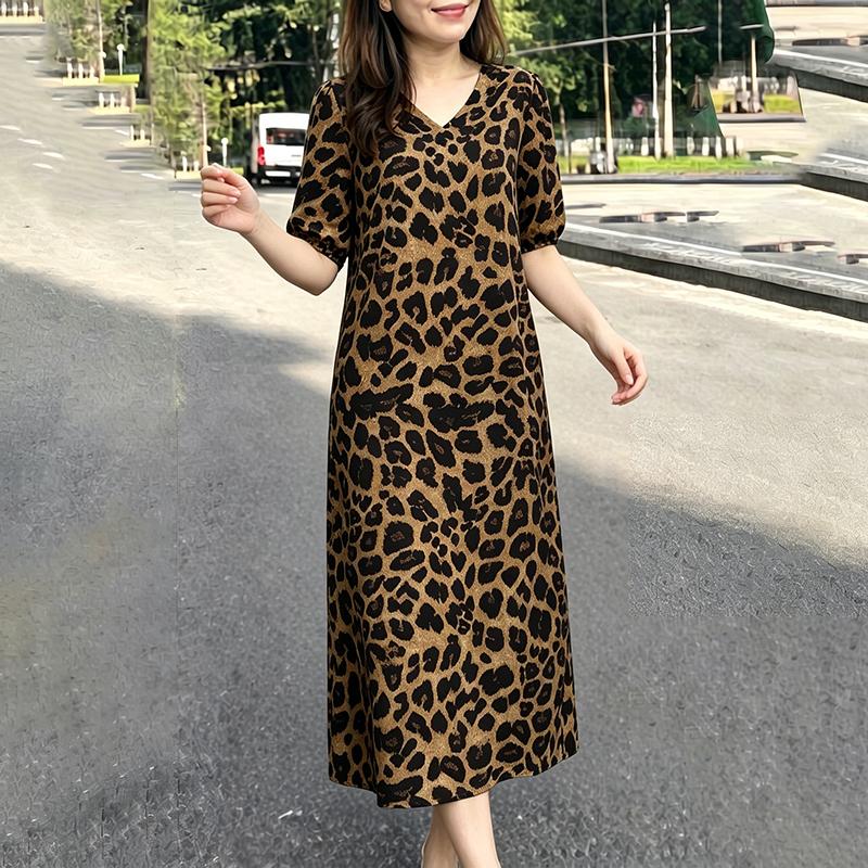 ZANZEA Women Casual V-Neck Loose Half Sleeve Leopard Print Dress M