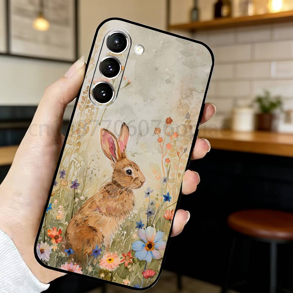 Cute P-Peter Rabbit Phone Case For Samsung S20,21,22,23,24,25,26 Ultra,Plus,Black Soft Cover