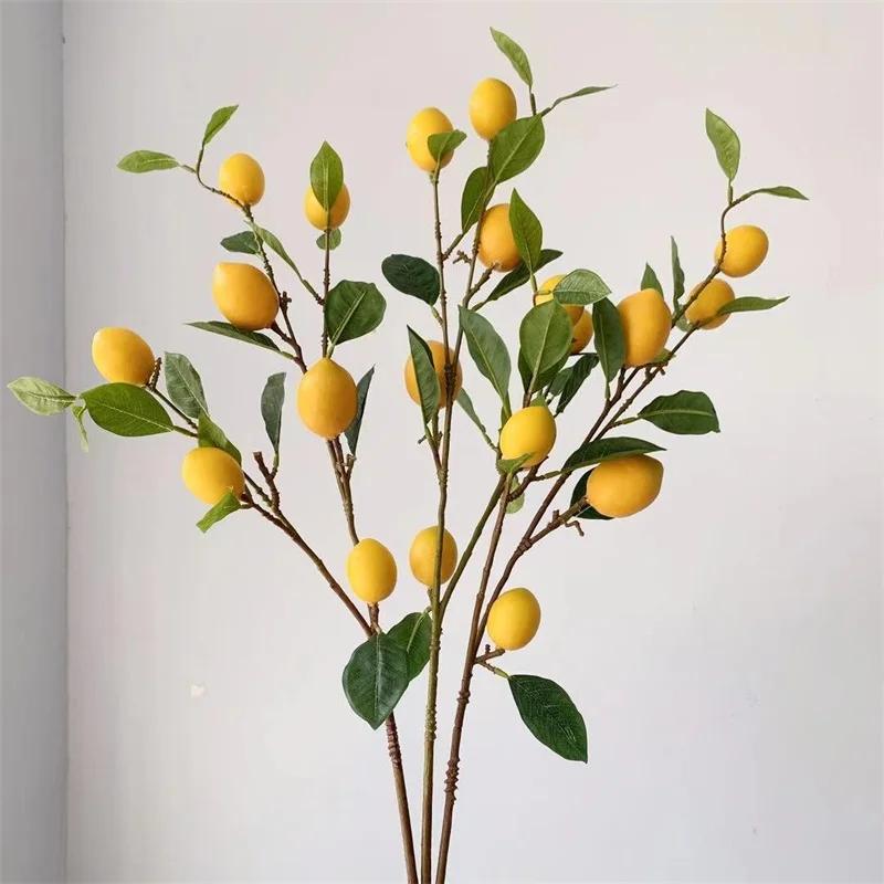 93cm Artificial Lemon Branch High Simulation Vivid Lemon Fruit Fake Plants Flower Photography Props Home Decor
