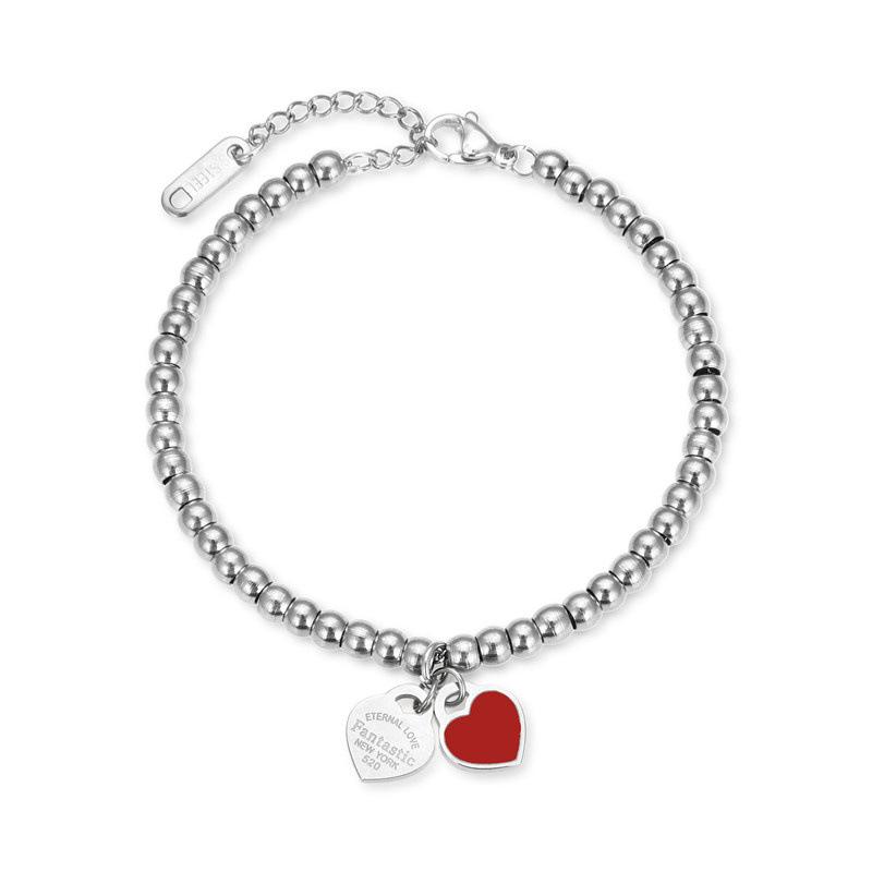 European and American Products 4mm Round Bead Bracelet, Titanium Steel Beaded Peach Heart Bracelet 2026