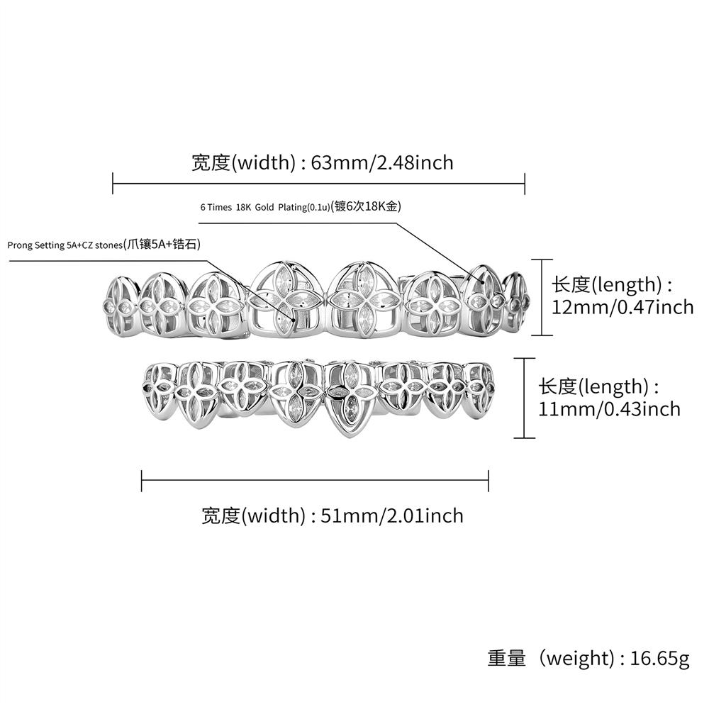 New Arrival 8 Teeth Grillz Leaf Shape Mirco Pave Zircon Braces Cool Big Gold Grillz Vampire Halloween