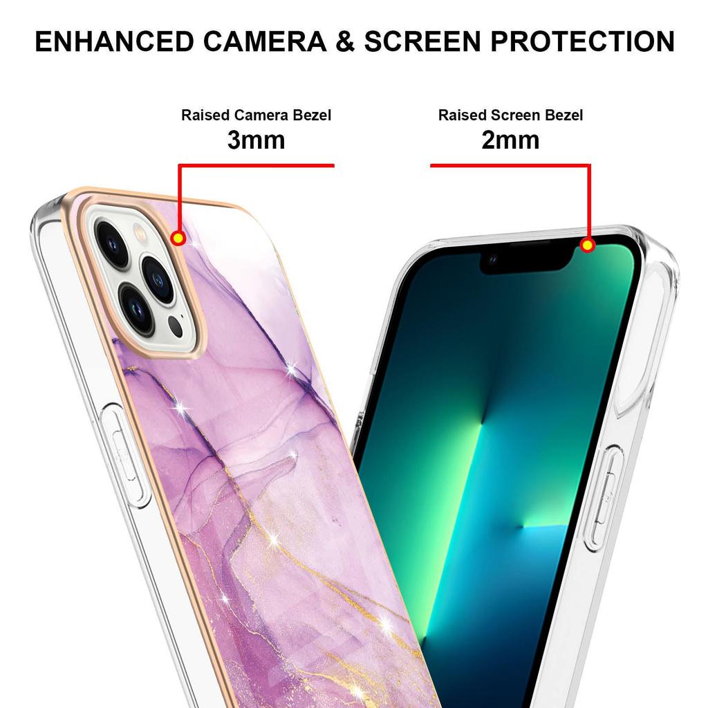 For iPhone 15 Pro TPU Case with IMD Marble Pattern Electroplated Back Cover