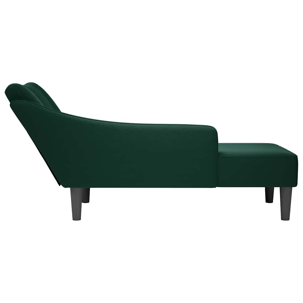 Chaise Longue with Right Armrest Dark Green Velvet