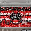 2D Ladybug Birthday Backdrop, Paris Eiffel Tower Banner, Red Black Happy Birthday Party Decor
