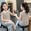 Girls' Cotton Striped Sleeveless Polo Shirt