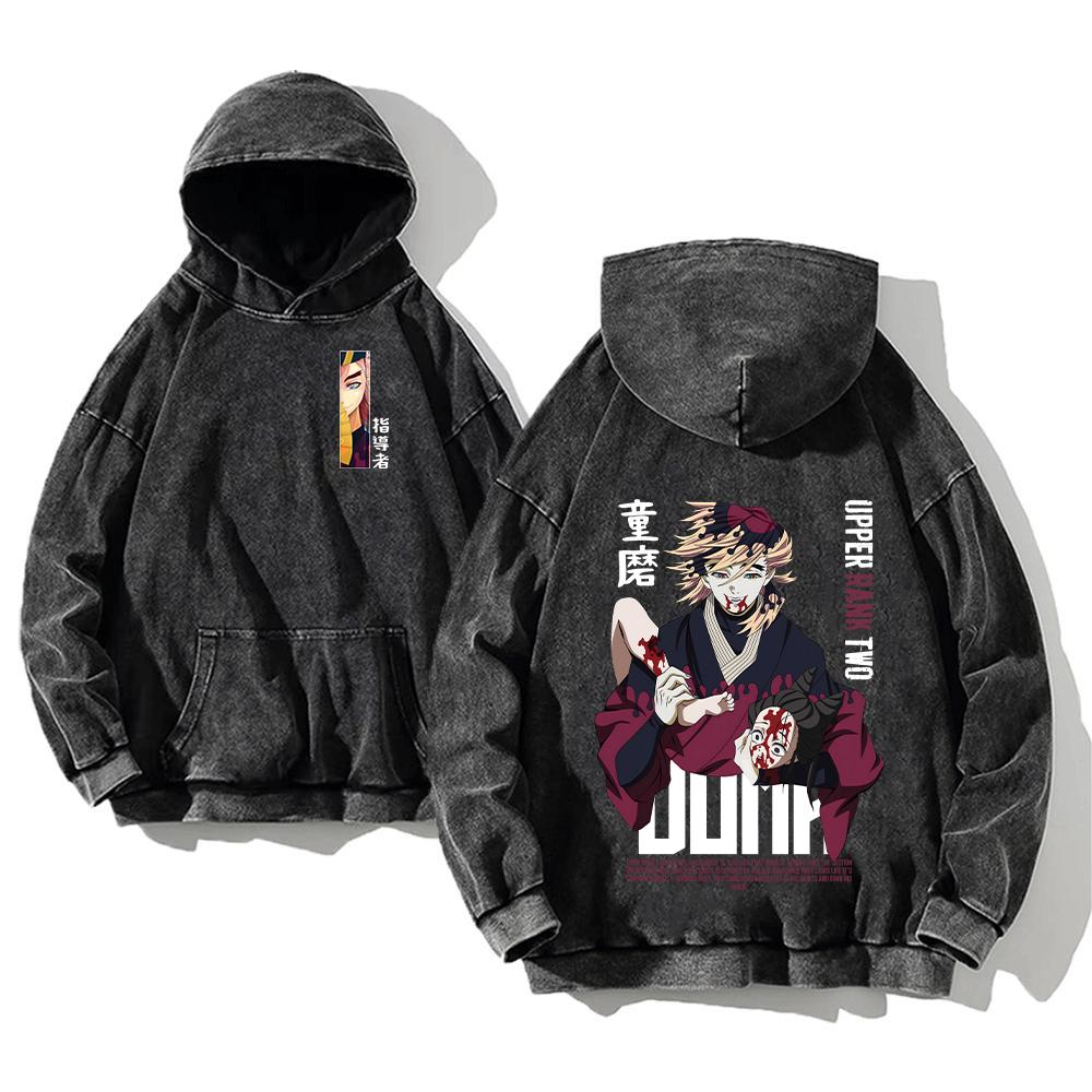 Demon Slayer Printed Hoodies Shinazugawa Sanemi Anime Men Women Cotton Sweatshirts Vintage Washed Oversized Casual Streetwear