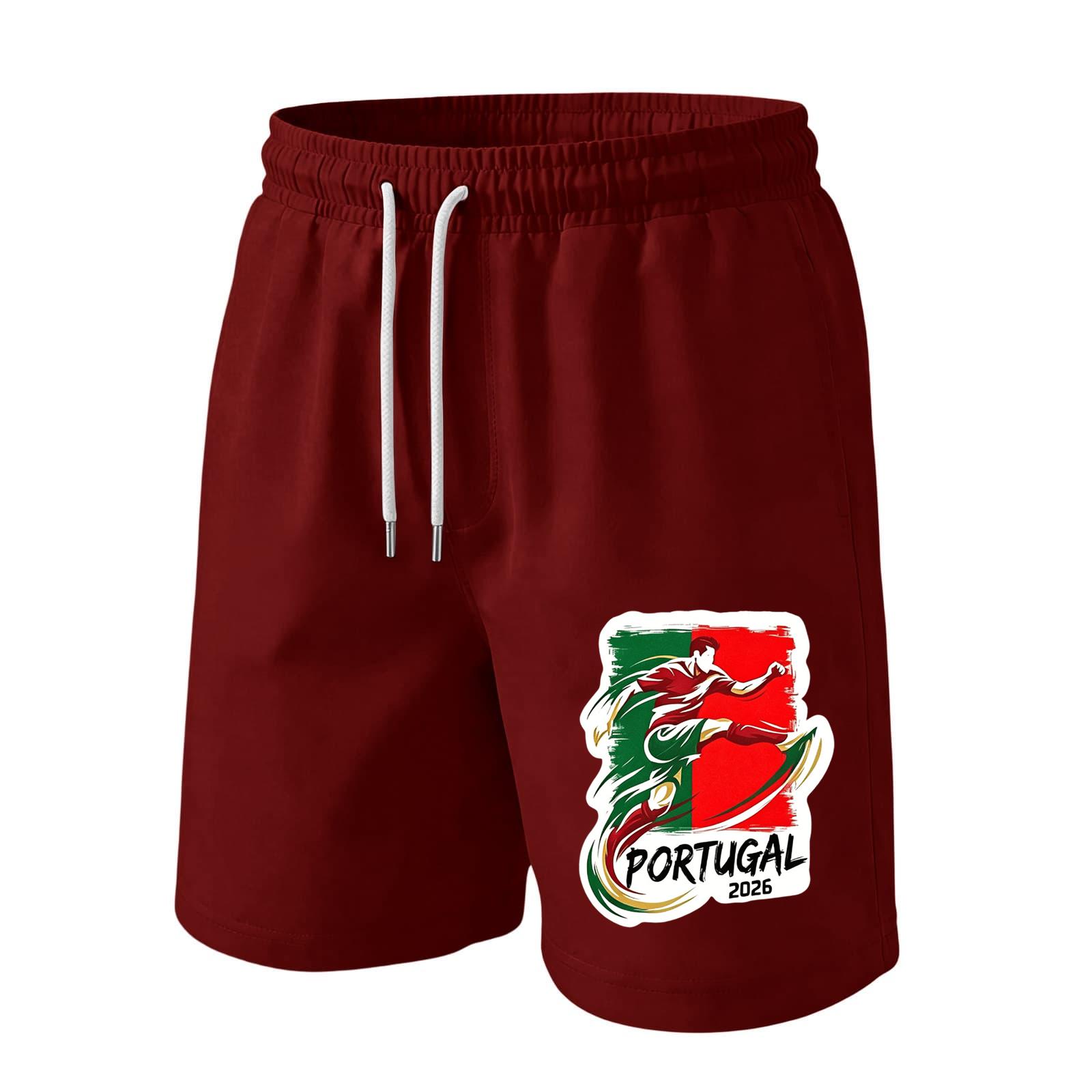 Men’s Drawstring Waist Shorts with 2026 Print Loose Fit Cotton Comfortable World Design S красный