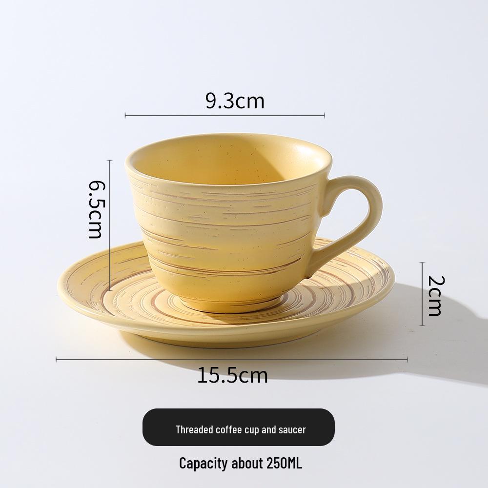 Embossed Ceramic Coffee Cup & Saucer with Brushed Texture - Perfect for Office and Tea Time