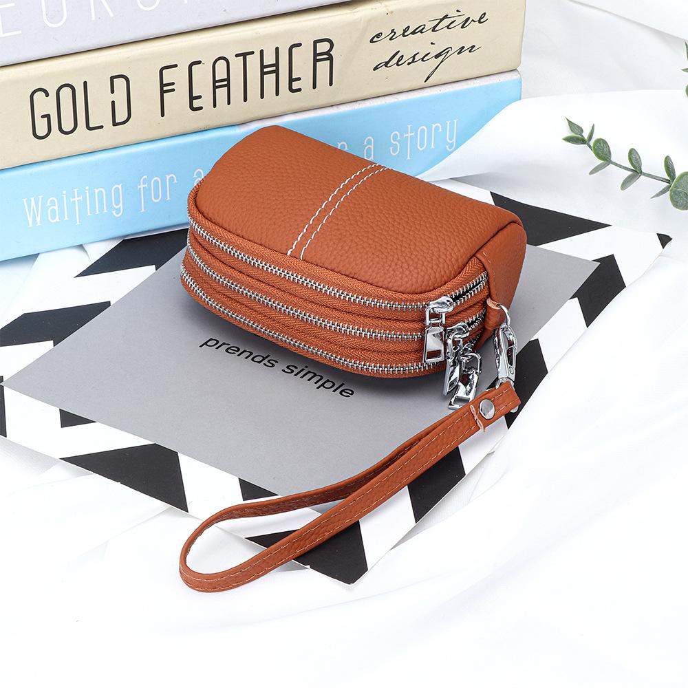 Genuine Leather Women Wallet Cowhide Zipper Coin Purse For Ladies Wristlet Wallets Money Pocket Clutch Small Bag Bolsa