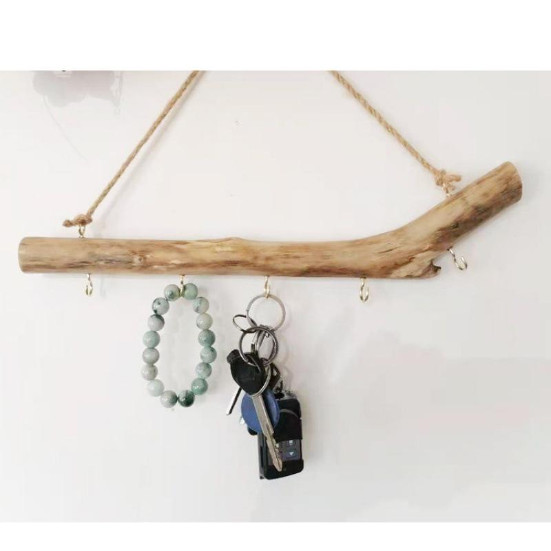 Retro Wooden Driftwood Wall-Mounted Jewelry Rack Hook
