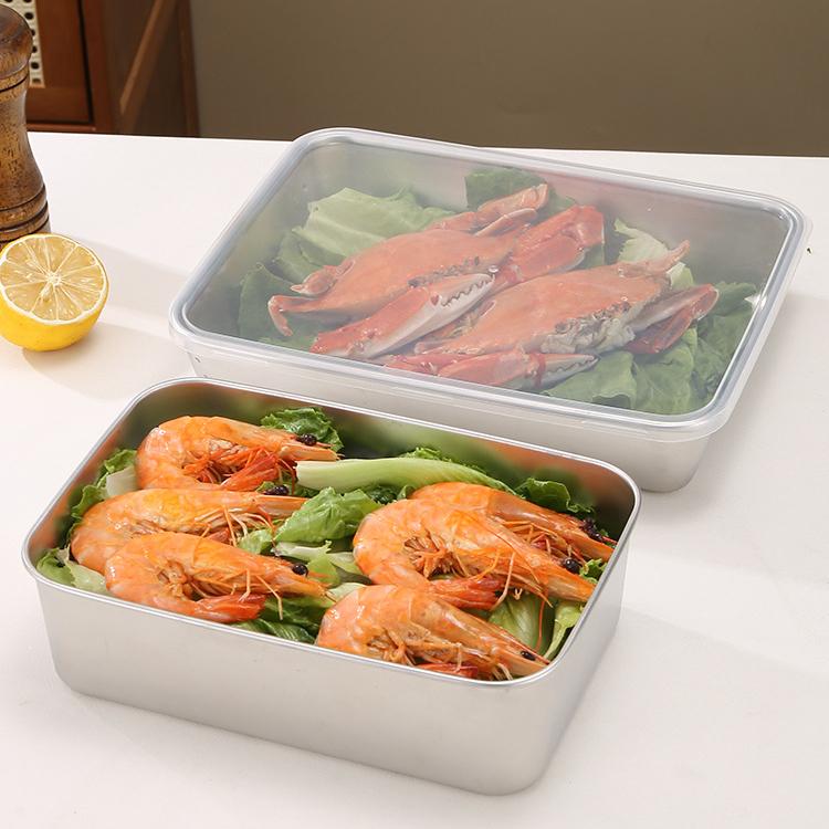 Stainless Steel Crisper Food Grade Refrigerator Organiser Freezer with Lid Seal Box Food Dumpling Container