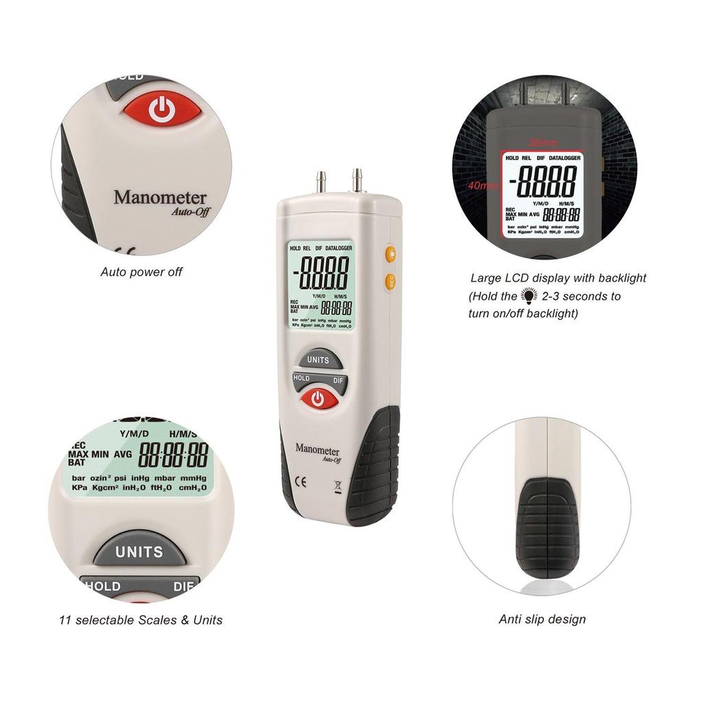Digitales Manometer Digitales Differenzdruckmanometer – ±2,999 Psi, 12 Einheiten, 100 Datenspeicher, Hintergrundbeleuchtet – Für HVAC, Gas- & Labortests Digitales Manometer Digitales Differenzdruckmanometer – ±2,999 Psi, 12 Einheiten, 100 Datenspeicher, Hintergrundbeleuchtet – Für HVAC, Gas- & Labortests