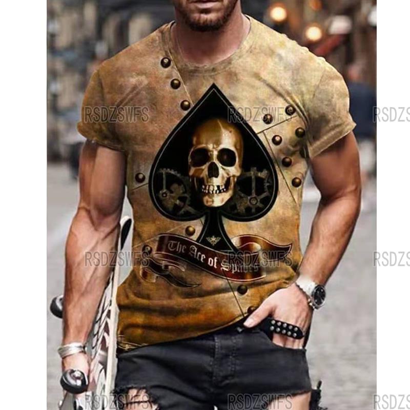 Horrible Skull Spades Poker T-Shirt Casual Men Summer 3D-Print Extra-Large T-Shirt 2024 Comfort Breathable T-Shirt Tops S-6XL