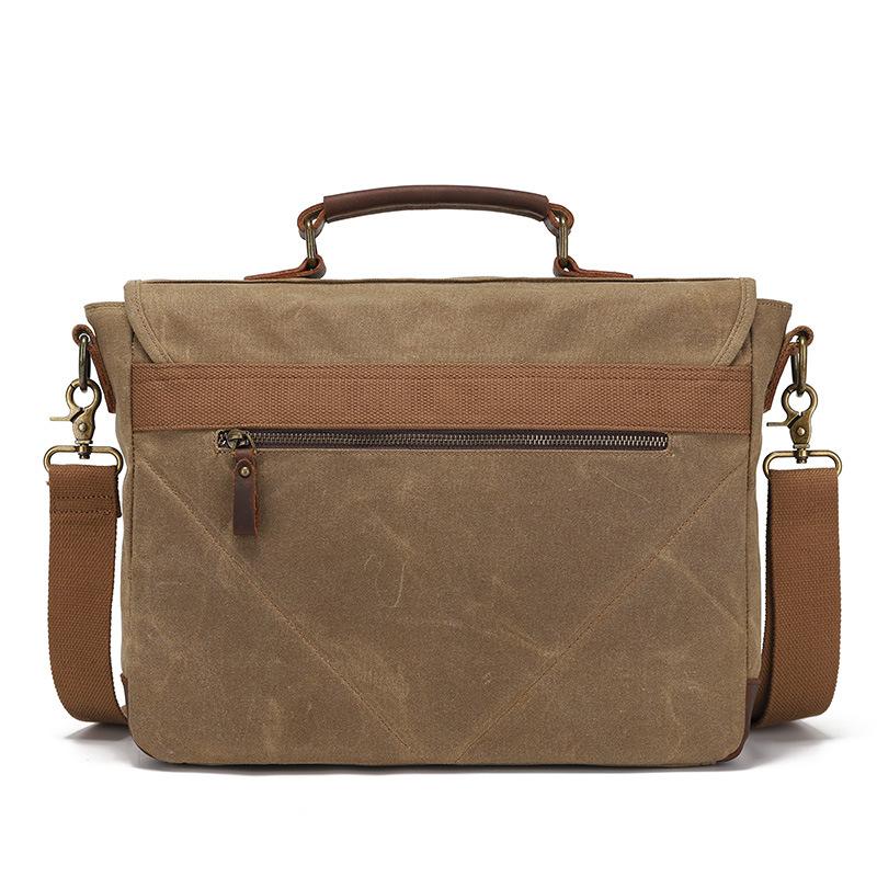 Canvas Straddle Bag with Top Layer Leather Men's Camera Bag Waxed and Retro One Shoulder Diagonal Back