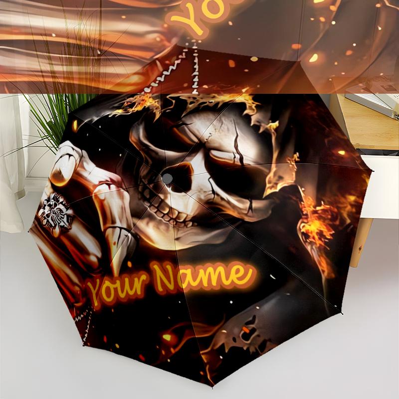 1PC Custom Name "Skull Art Personalized" Automatic Folding Umbrella Compact Travel Umbrella for Men & Women, Ideal Gift for Christmas, Birthdays, Hall