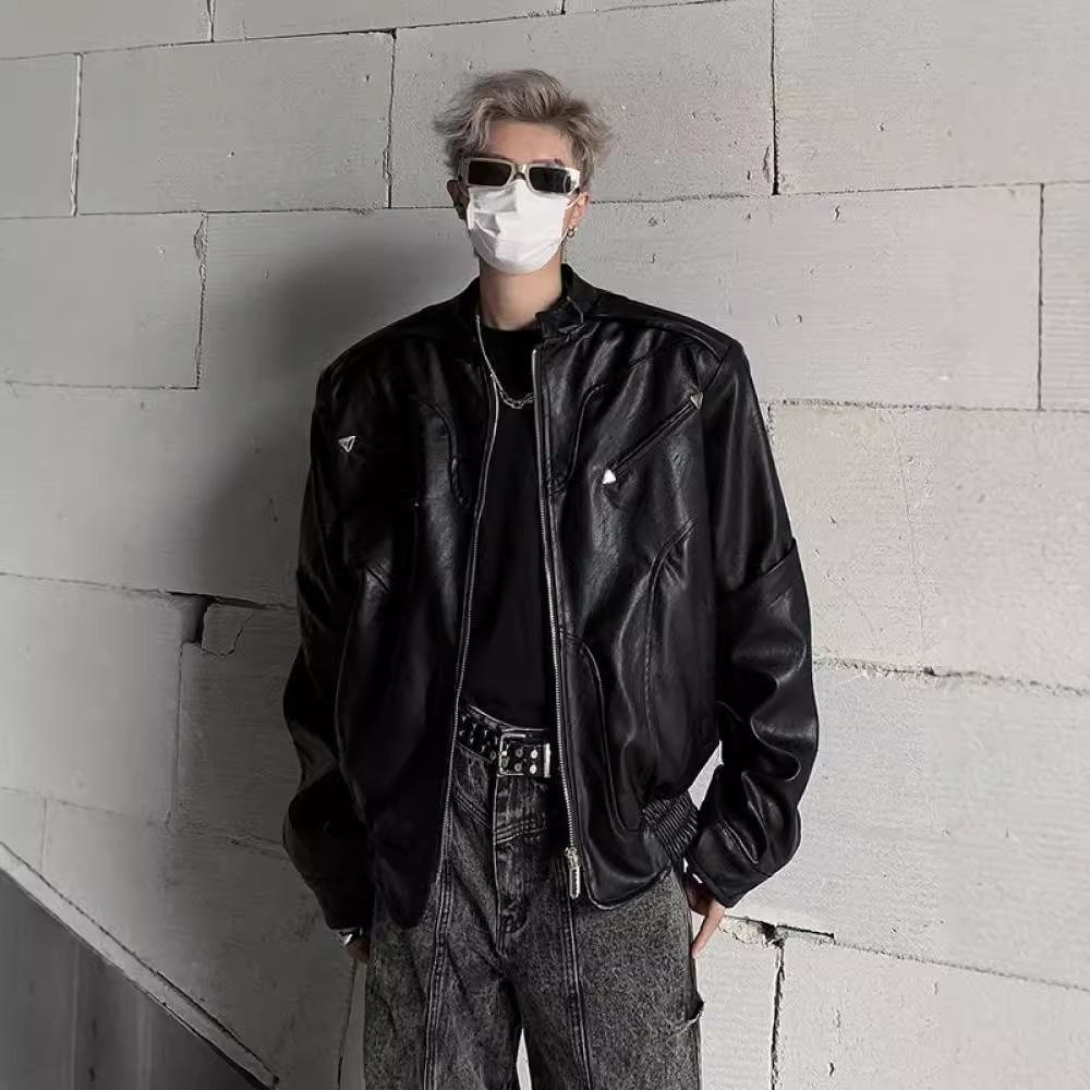 

Мужская куртка из искусственной кожи, осенняя новая красивая куртка-пилот XXL чёрный