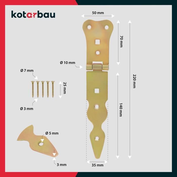 Charnière de porte - KOTARBAU - 150 mm - Acier inoxydable - Couleur or - Résistante aux intempéries