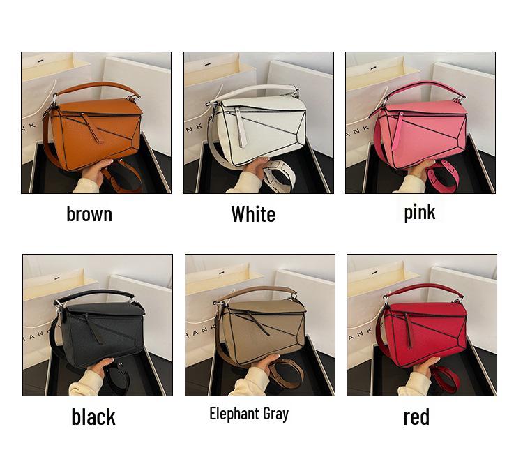 Prosta Jednolita Kolorowa Patchworkowa Torba na Ramię Crossbody z Ziarnistej Skóry Liczi