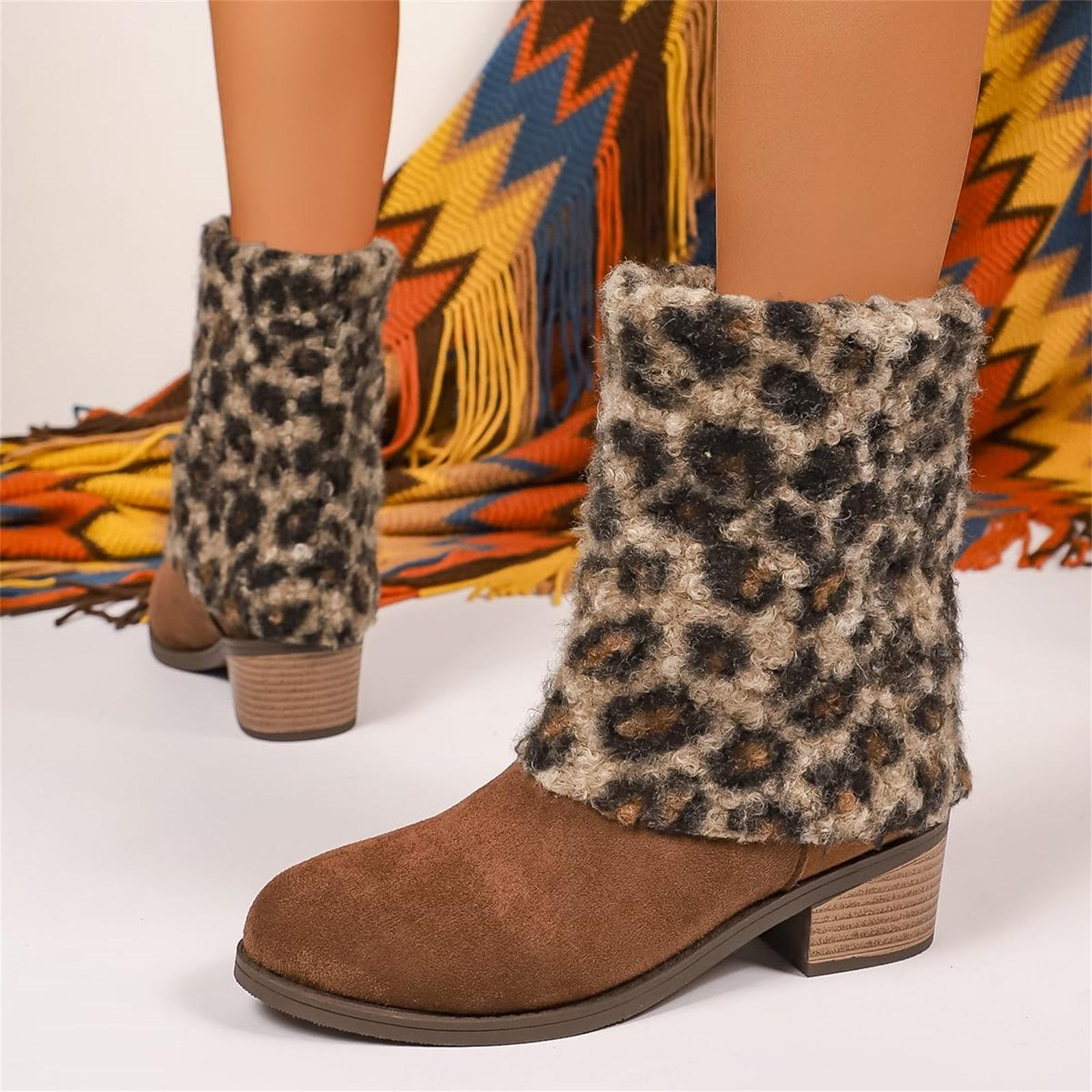 Women s Fashion Pointed Toe Fashion Boots  Heel Spliced Furry Cotton Boots 42 коричневый