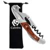 Celvera Sommelier Knife Wine Opener, Left-Handed - Natural Wood Handle, Two-Stage Lever, Counterclockwise Screw, Black Coating, Bottle Opener - Foil C