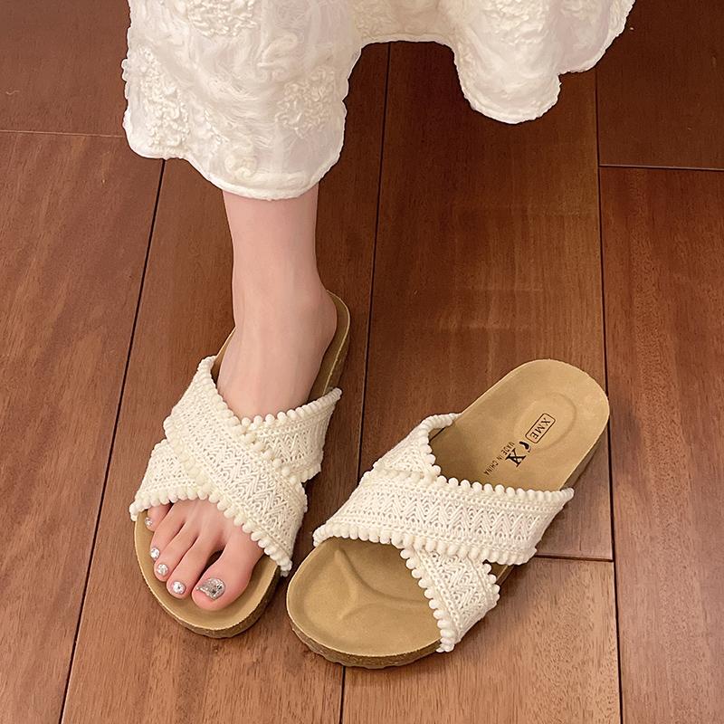Fashion Summer Women Platform Open Toe Slippers Outdoor Cross Slip On Flats Slide Ladies Casual Beach Vacation Footwear