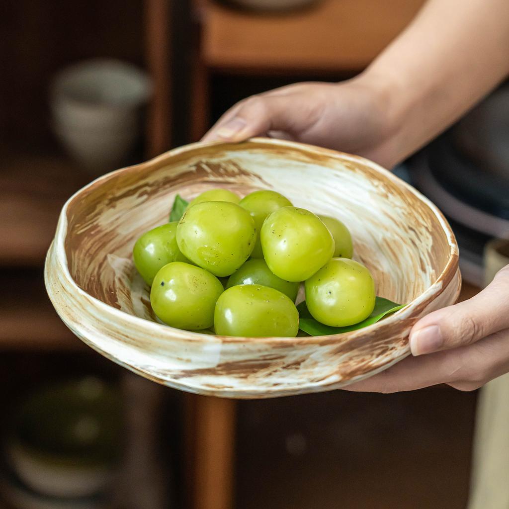 Plate Coarse Pottery Tableware Three-Legged Special-Shaped Plate Household Restaurant Fruit Plate Retro Dessert Plate Jingdezhen Same Commercial