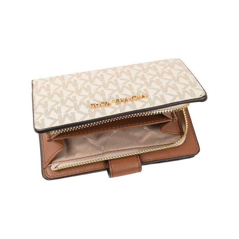 Michael Kors Metal Logo Double Fold PVC Leather Wallet Women wallet Beige D35F8GTVF2B-VANILL