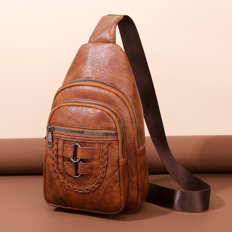New Women's Bag Simple Breast Bag Soft Leather Texture Shoulder Bag Fashion Retro Messenger Bag Casual Travel Bag
