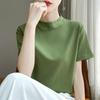 Spring and Autumn Semi-high-necked Cotton Short-sleeved Women's Stand-up T-shirt Joker Loose Sleeve Top Slim Bottom