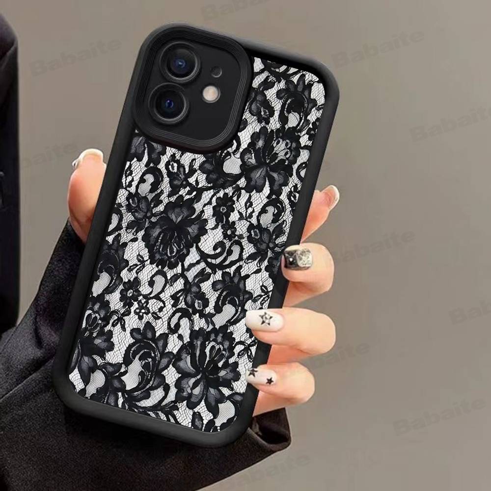 Černý krajkový vzor Personalizovaný kryt na mobilní telefon Pro IPhone 17 16 15 13 11 12 14 Pro Max Plus Silikonový kryt