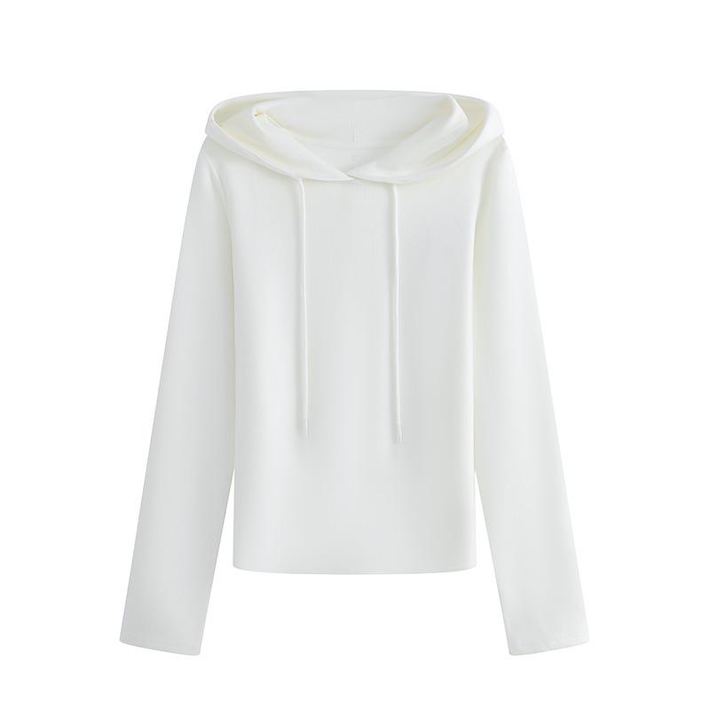 

Женский приталенный вязаный свитер с капюшоном для осени и зимы – Теплый базовый слой с длинным рукавом L белый