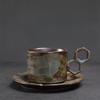 Handcrafted Ceramic Coffee Cup and Saucer Set 7.4 Oz Mug with Unique Handle Rustic Glazed Finish Modern Design for Espresso Tea