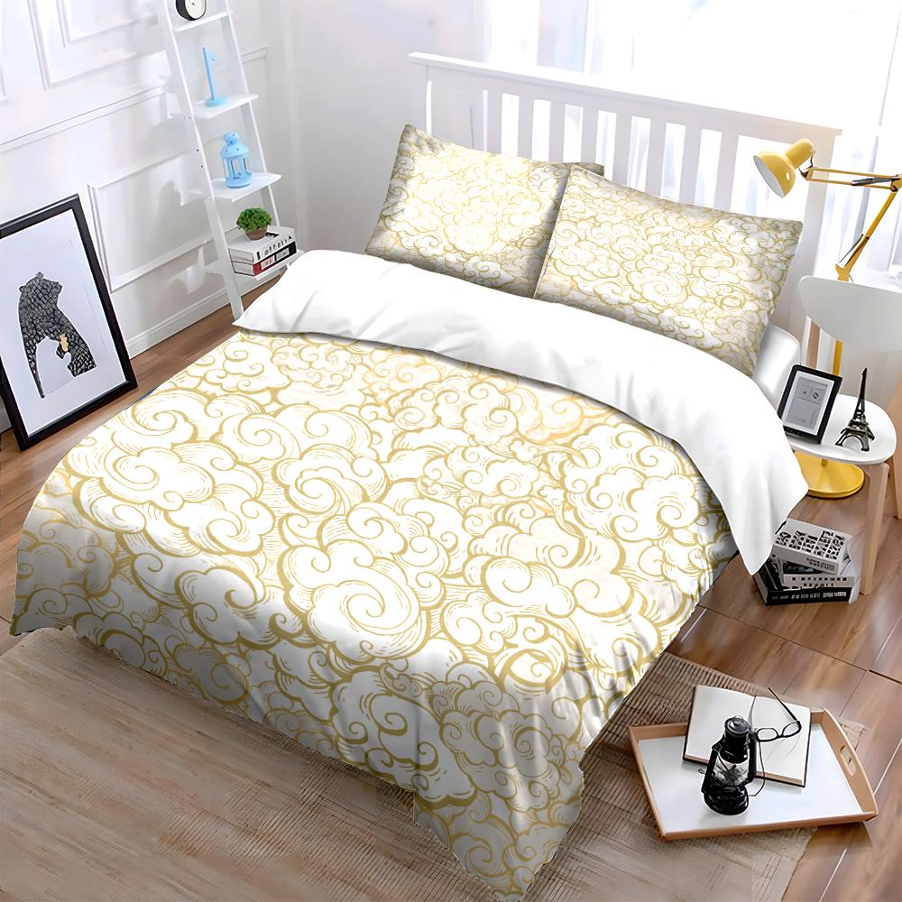 Golden Swirl Pattern Bedding Set Bedding Set (1 Duvet Cover, 2 Pillowcases, Duvet Not Included)