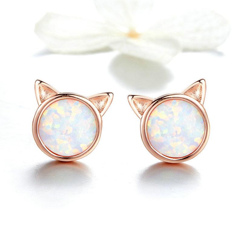 Meow Star Simple Cat Earrings Women'S Opal S925 Sterling Silver Stud Earrings, Source Sce538