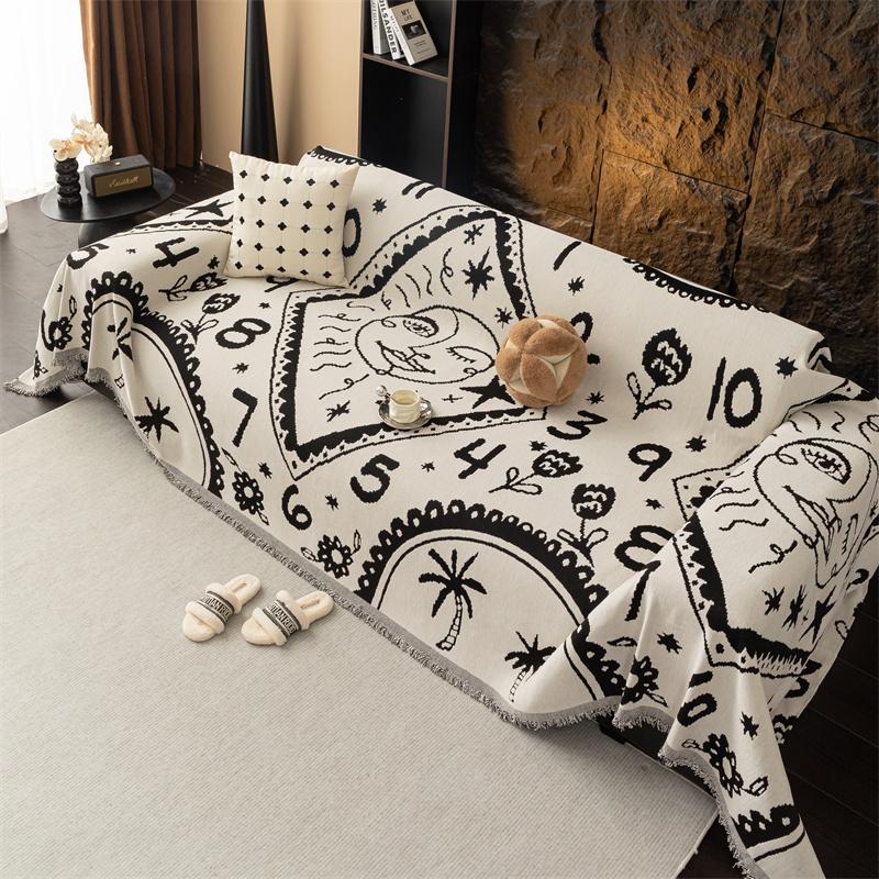 Clock Chenille Sofa Cover Cloth Retro Printed Sofa Towel Four-Season Universal Cover Cloth Light Luxury High-End Set Towel