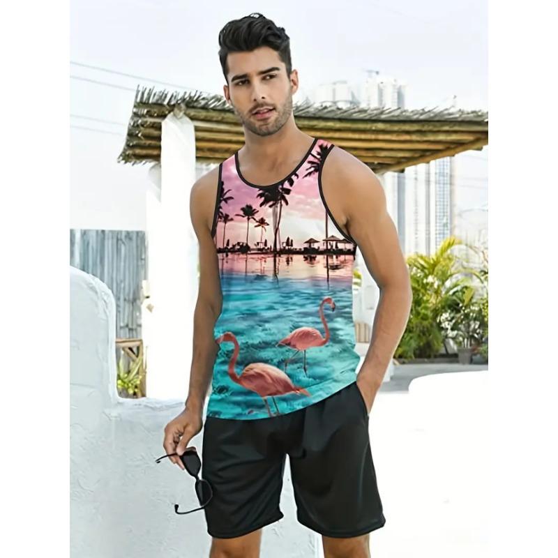 Retro Striped Graphic Tank Tops For Men Fashion Casual Summer Sleeveless 3D Printed Vest Loose Crew Neck Quick Dry Sports Tees