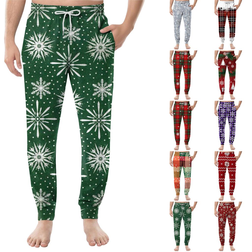 Men's Drawstring Pocket Casual Pants, Checkered Striped Printed Pocket Casual Pants, Home Sleeping Pants