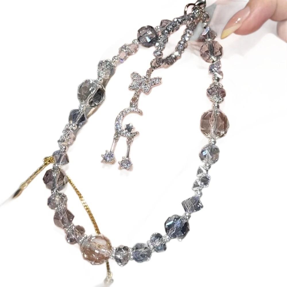 Ice Transparent Phone Wrist Strap Bracelet Rhinestone Beaded Pendant Keychain  Bag