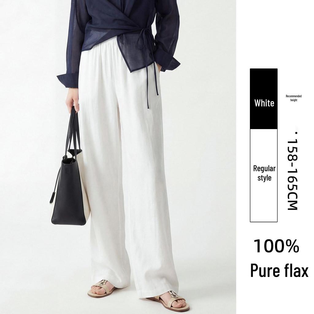 Women's Summer Linen Wide-Leg Pants - Loose, Floor-Length, Casual Fit