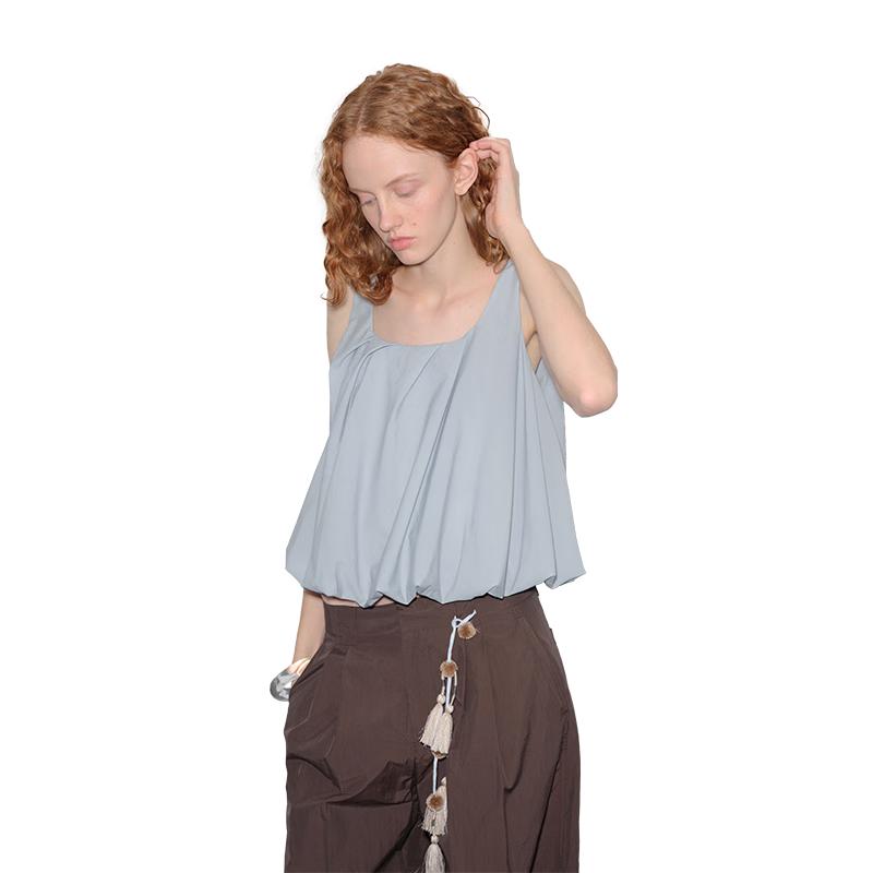 GREEN BELT Women s U-Neck Pleated Sleeveless Tank Top S