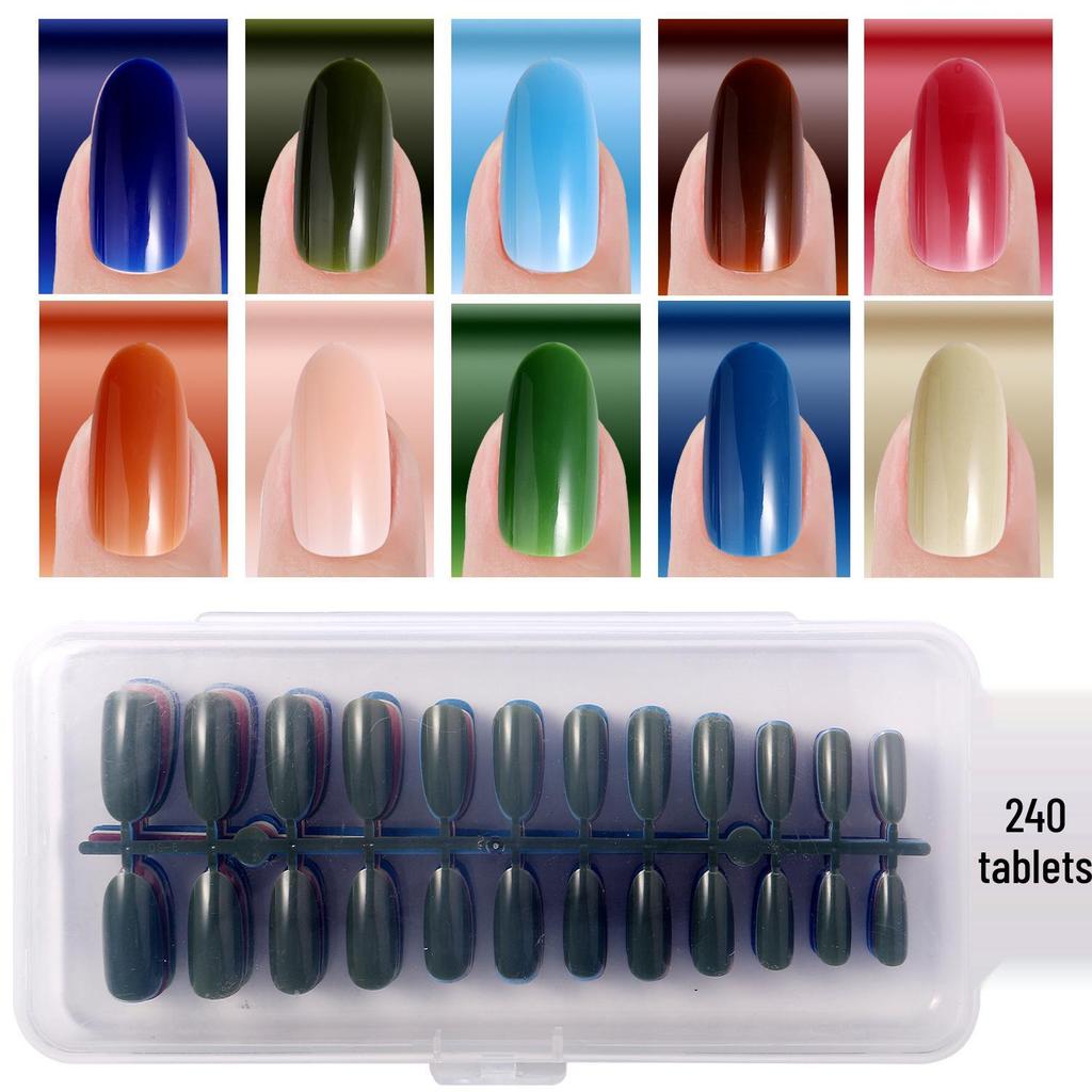 Colored Glitter Nail Art Tips - 240-Piece Set with Various Styles and Multiple Colors, Boxed Fake Fingernail Stickers
