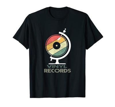 Vinyl Globe Record Player Vintage Turntable Music T-shirt