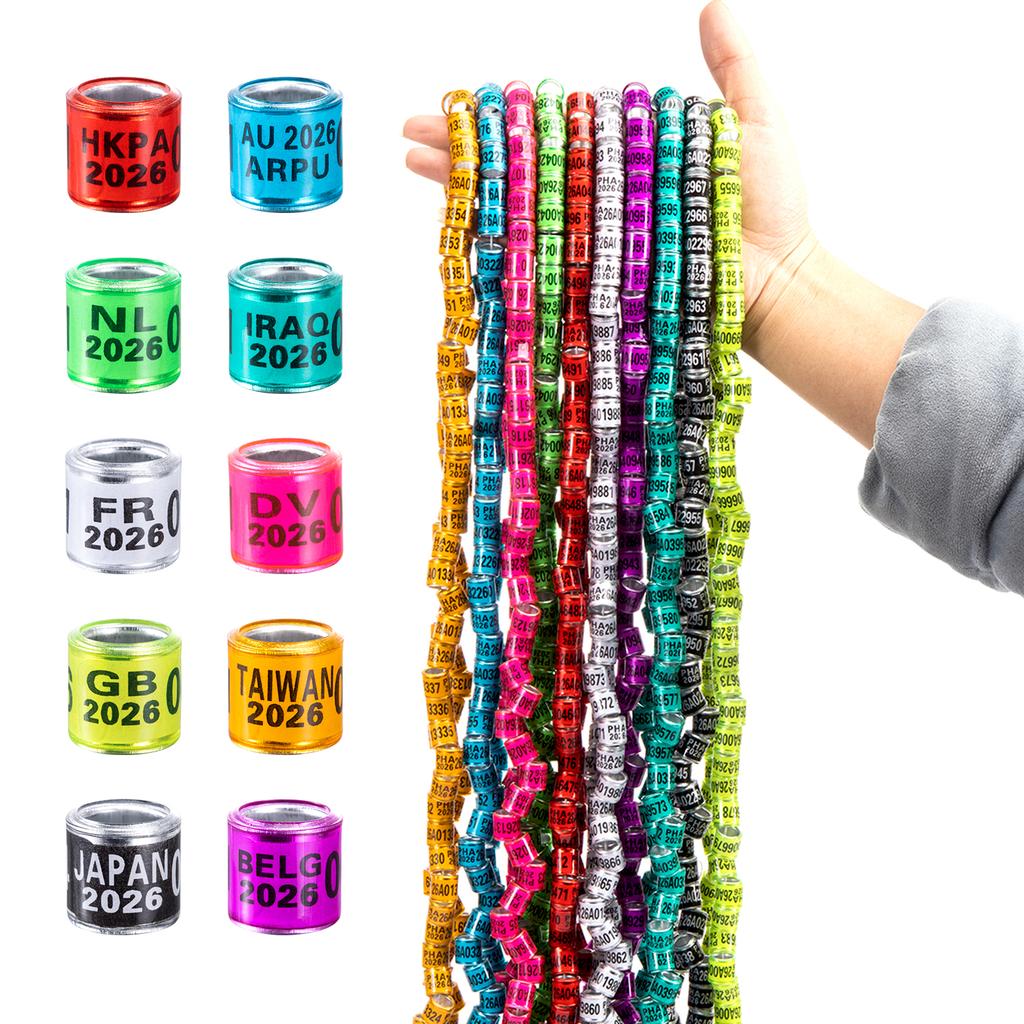 100Pcs 2026/2027 Year Multicolor Pigeon Foot Ring With Number Bird Pigeon Doves Training Racing Identification Leg Ring 10 Color