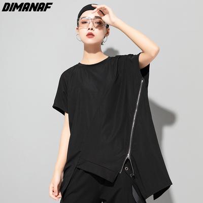 DIMANAF 2022 Grande Taille Femmes Fermeture Éclair Chauve-Souris T-Shirt Décontracté Solide Hauts Coton Lâche O-cou D'été À Manches Courtes T-shirts B