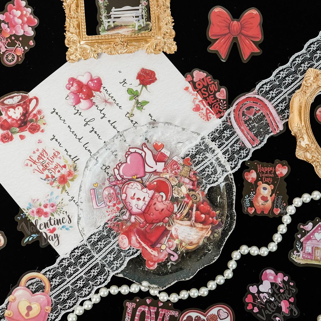 50 Valentine's Day PET Waterproof Transparent Stickers DIY Gift Card Decorative Stickers