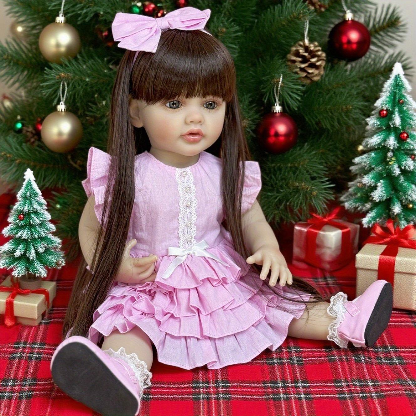 

BZDOLL 55 СМ Полностью Виниловое Тело Прекрасная Кукла Реборн Игрушка Реалистичная Коричневые Длинные Волосы Принцесса Милая Кукла Девочка Ручной Работы Подарок на День Рождения Игра в Переодевание vinyl body doll