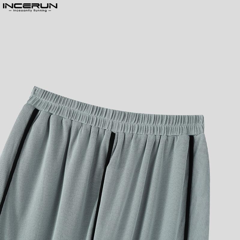 INCERUN Men Elastic Waist Trousers Casual Loose Stitching Texture Long Pants