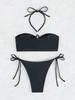 Halter Tie Pearl Decor Sexy Two Piece Bikini Set Elegant Women Swimwear