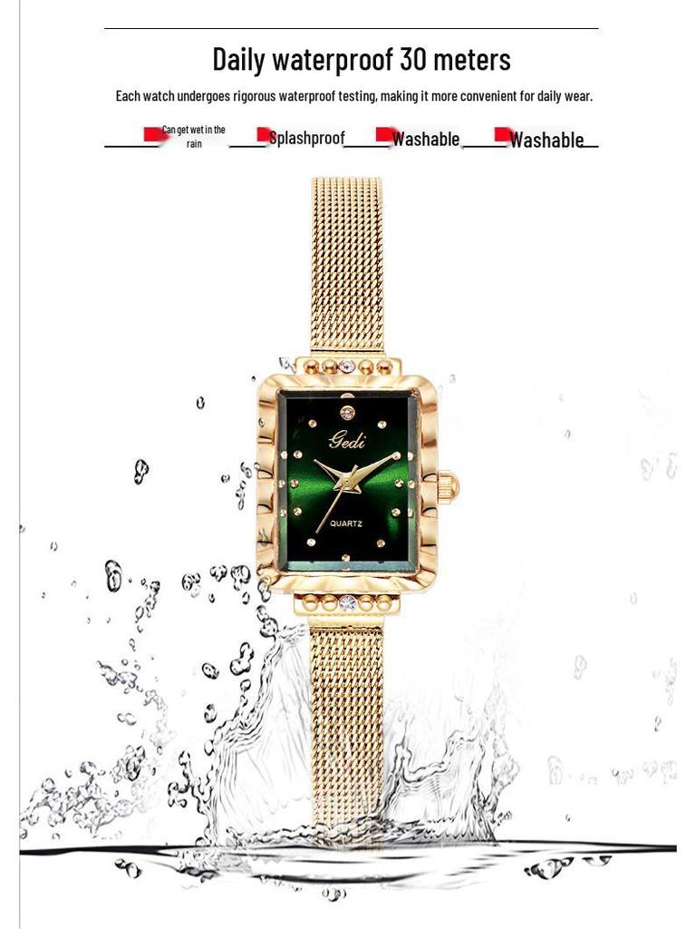 GEDI Minimalist Square Mesh Band Women's Waterproof Quartz Watch