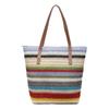 Bolsa de Palha Tecida com Listras Arco-Íris Feminina - 2026 Bolsa de Ombro de Grande Capacidade para Férias na Praia e Deslocamento